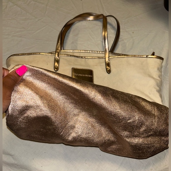 Victoria's Secret Gold and Cream Tote with Elegant Design - Picture 3 of 10